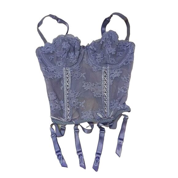 VNT Victoria's Secret CORSET SET Size 34C LAVENDER Floral Lace Romantic Bridal - Picture 7 of 14